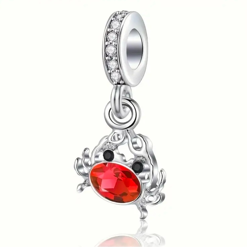 Silver Crab Charm with Red Stone-NEW